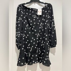 Cotton Candy LA Mini Dress size M Women’s off Shoulder Black w/Stars